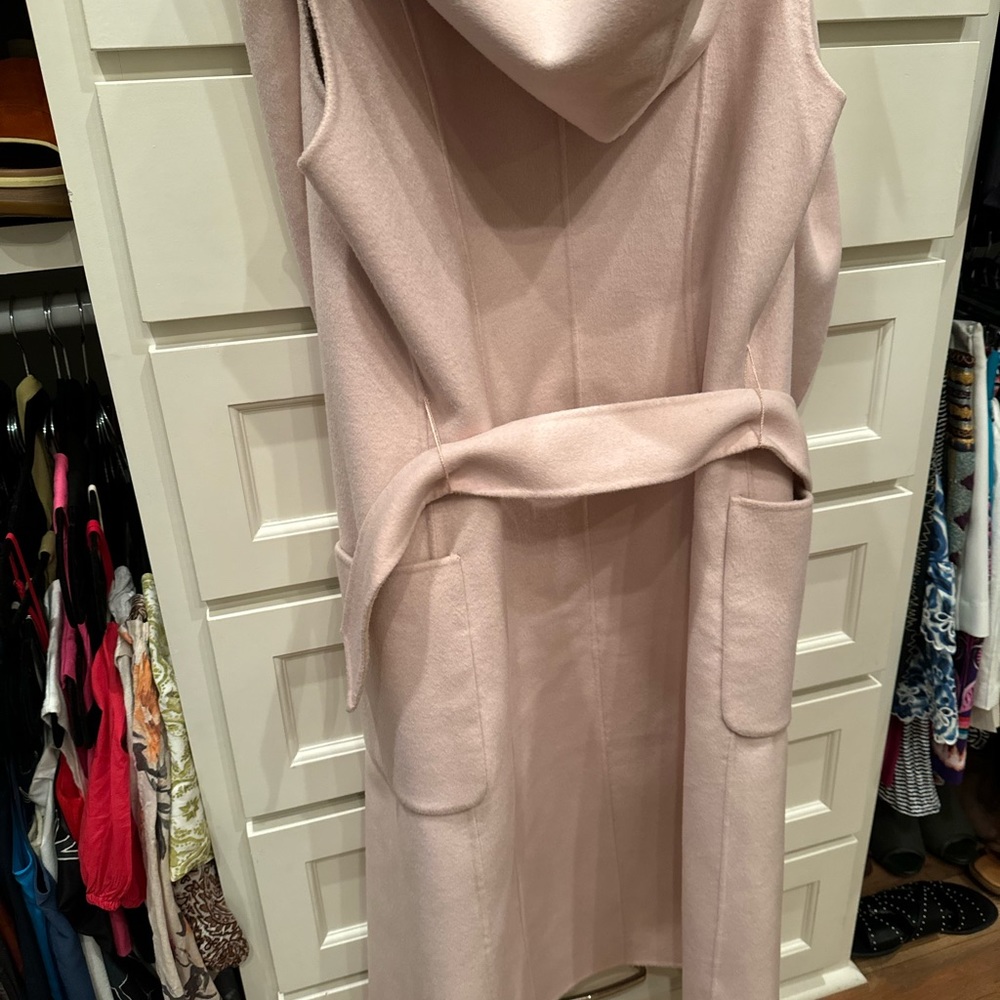BCBG reversible pink/taupe hooded wool coat with belt
